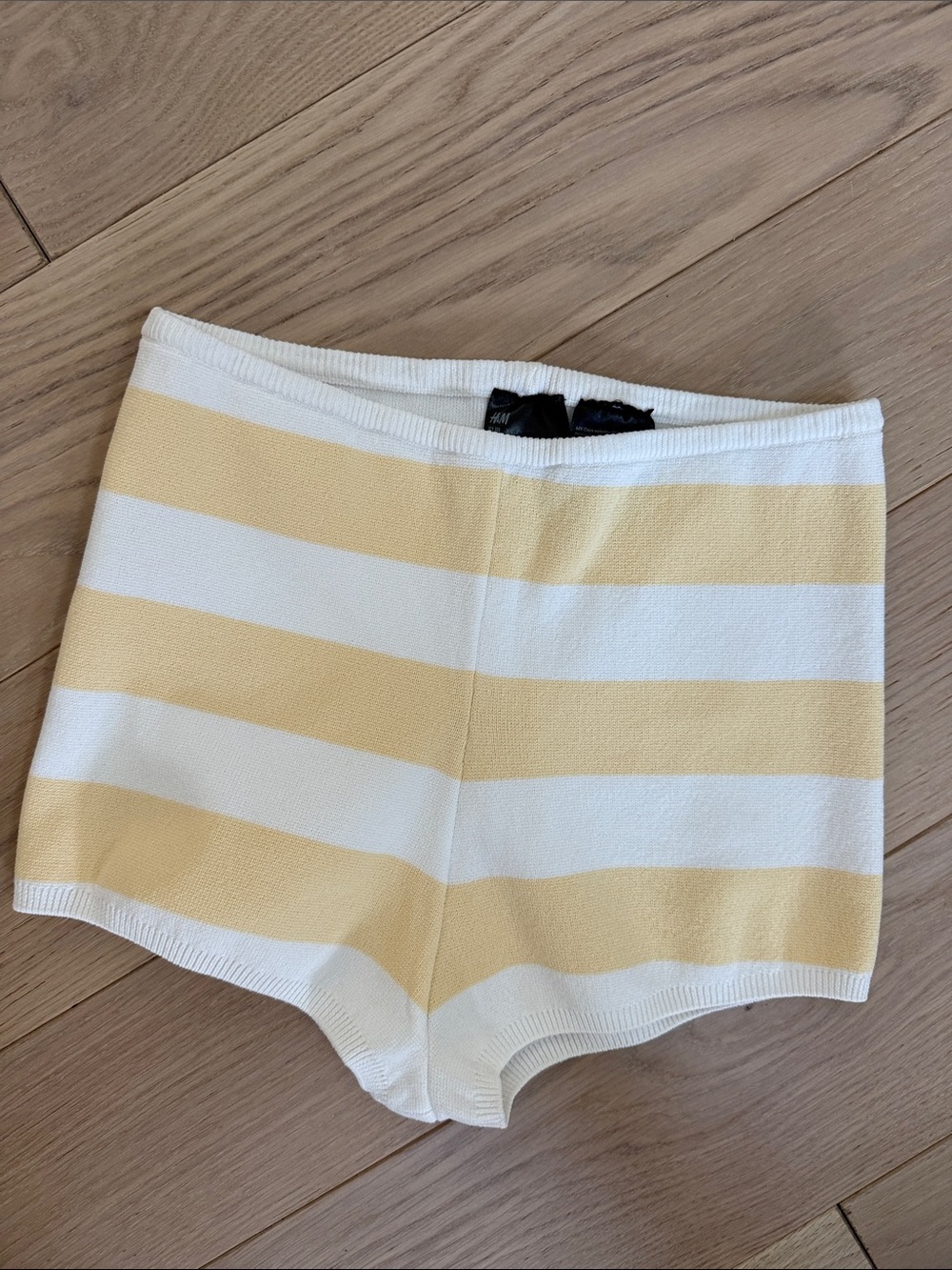 Striped Yellow and White Women’s Knit micro Shorts